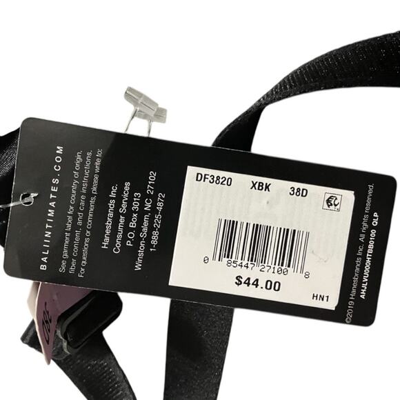 Bali Bra Womens Size 38D Double Support Full Figure Wireless DF3820 Black Bra - Picture 10 of 10